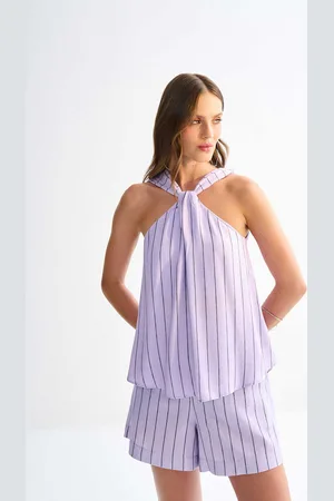LEZ A LEZ Blusa Halter Neck em Viscose Listrada