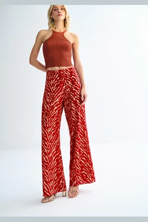 LEZ A LEZ Calça Pantalona Cintura Alta em Chiffon Estampada