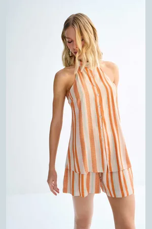 LEZ A LEZ Blusa Alongada Halter Neck Estampada com Gola Alta