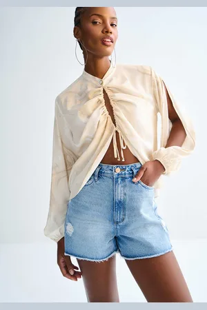LEZ A LEZ Shorts Hot Pant Cintura Alta Claro Destroyed