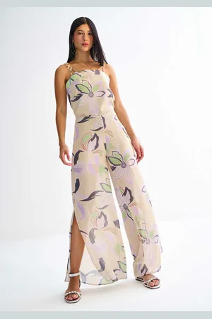 LEZ A LEZ Calça Pantalona Estampada com Fenda