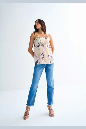LEZ A LEZ Calça Mom Cintura Alta Desfiada com Elasticidade
