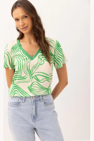 LEZ A LEZ Blusa Estampada em Viscose com Decote V Retilínea