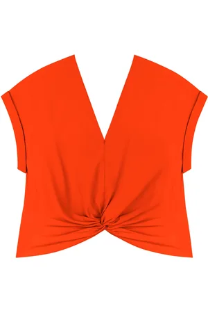 LEZ A LEZ Blusa De Mangas Curtas Com Decote Em V E Torção Frontal