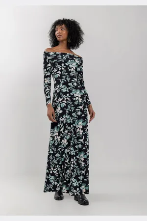 LEZ A LEZ Vestido Longo Ombro A Ombro Estampado Em Malha Canelada