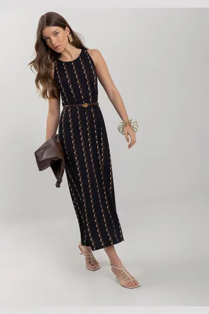 LEZ A LEZ Vestido Midi Chá Estampado Em Moletom De Viscose E Elastano
