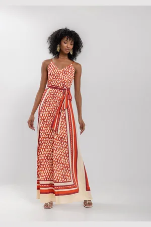 LEZ A LEZ Vestido Longo Fluido Estampado Com Alças Finas E Decote Em V