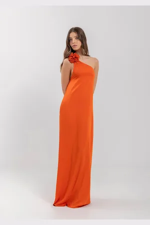 LEZ A LEZ Vestido Longo De Um Ombro Só Em Viscose Com Flor Removível