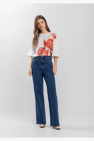 LEZ A LEZ Blusa Em Algodão Com Mangas Médias E Estampa Localizada