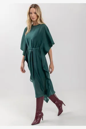 LEZ A LEZ Vestido Midi Chá Com Mangas Amplas E Transparência