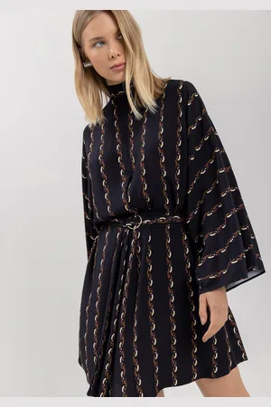 LEZ A LEZ Vestido Curto Estampado Com Gola Alta E Cinto De Argola