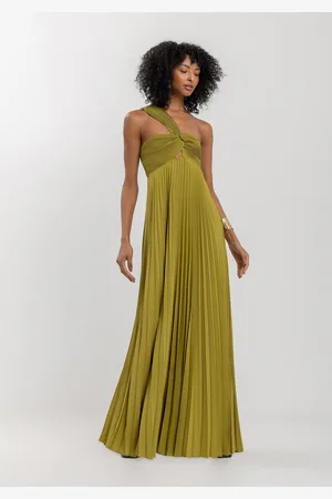 LEZ A LEZ Vestido Longo Plissado De Um Ombro Só Com Torção Frontal