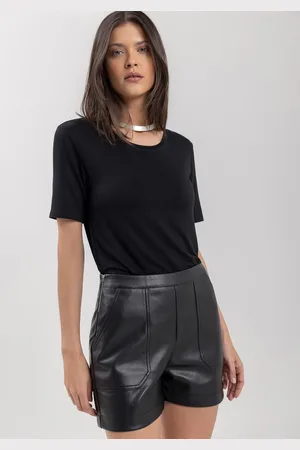 LEZ A LEZ Blusa Básica De Mangas Curtas Em Viscose Com Elastano