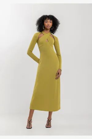LEZ A LEZ Vestido Midi Chá De Mangas Longas Com Recortes Frontais