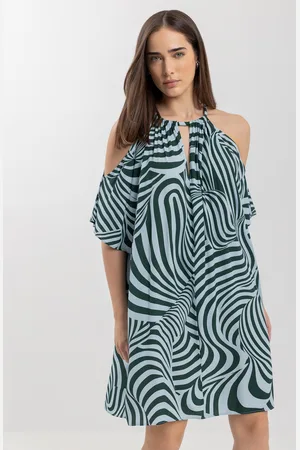 LEZ A LEZ Vestido Curto Fluido Estampado Com Mangas Amplas Em Viscose