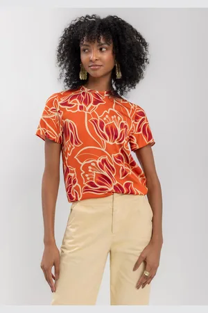 LEZ A LEZ Blusa De Mangas Curtas Estampada Com Gola Redonda