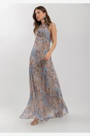 LEZ A LEZ Vestido Longo Estampado Com Gola Degagê E Amarração