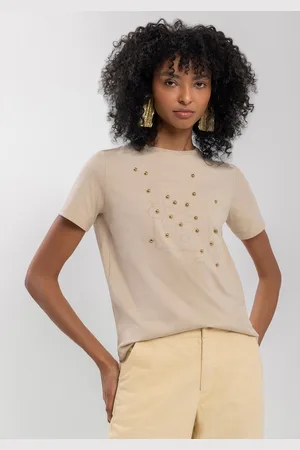 LEZ A LEZ Blusa Em Algodão Com Mangas Curtas E Apliques Metalizados