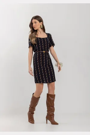 LEZ A LEZ Vestido Curto Estampado De Mangas Com Decote Quadrado