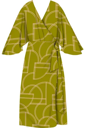 LEZ A LEZ Vestido Estampado Midi Chá De Mangas Amplas Com Faixa