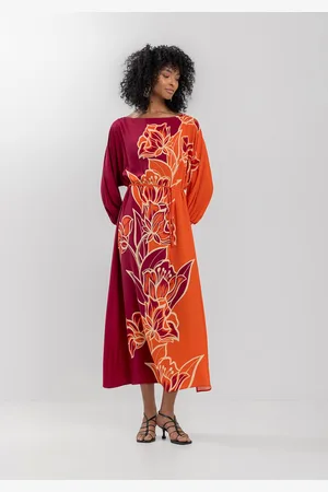 LEZ A LEZ Vestido Midi Chá Ombro A Ombro Estampado Em Viscose