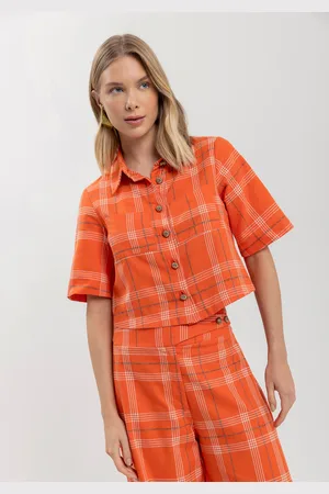 LEZ A LEZ Camisa Xadrez De Mangas Curtas Com Bolsos E Botões Frontais