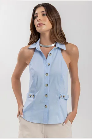 LEZ A LEZ Blusa Sem Mangas Em Algodão Com Botões E Gola Camisa