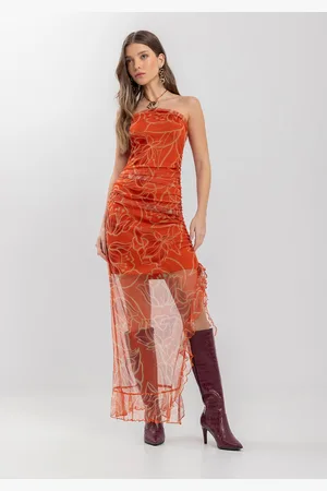LEZ A LEZ Vestido Longo Em Tule Estampado Com Aplique Metalizado