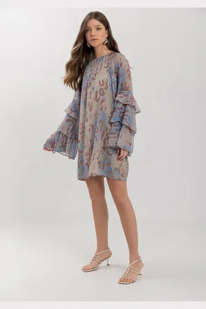 LEZ A LEZ Vestido Curto Estampado Com Babados Nas Mangas