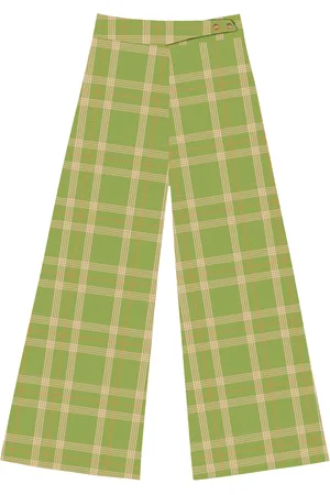 LEZ A LEZ Calça Pantalona Xadrez De Cintura Alta Em Algodão Peletizado