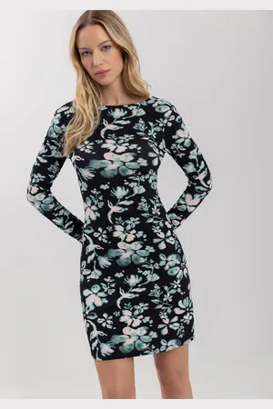 LEZ A LEZ Vestido Curto Estampado De Mangas Longas Em Malha Canelada