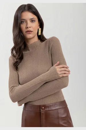 LEZ A LEZ Blusa Curta De Mangas Longas Em Tricô Com Fios De Lurex