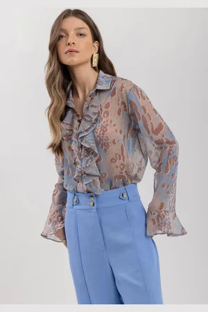LEZ A LEZ Camisa De Mangas Longas Com Botões E Babados Frontais