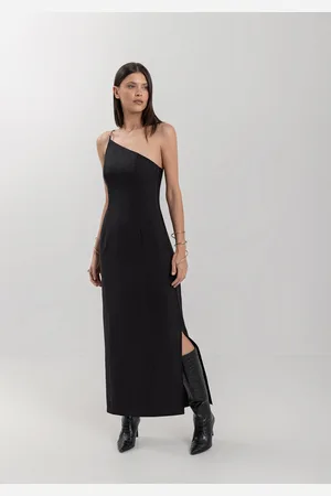 LEZ A LEZ Vestido Longo Alça Única Com Detalhe Metalizado