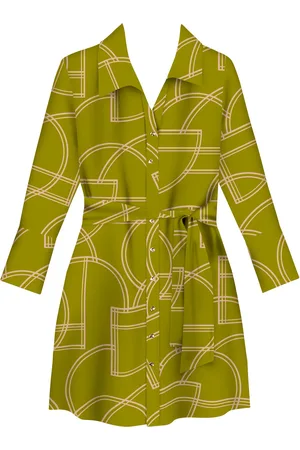 LEZ A LEZ Vestido Midi Estampado Com Mangas Longas E Faixa Ajustável