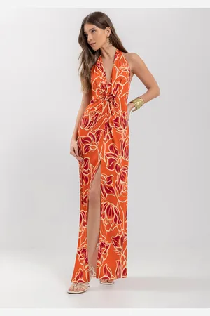 LEZ A LEZ Vestido Longo Frente Única Estampado Com Torção Frontal
