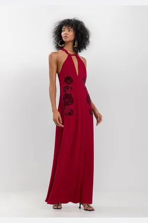 LEZ A LEZ Vestido Longo Com Bordados Frontais Em Crepe De Viscose