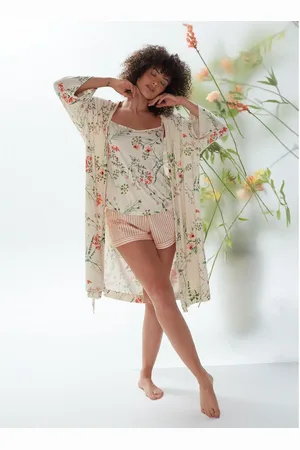Liz Shorts de Pijama de Algodão Estampado 27506 Listra Peach Fuzz GG