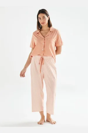 Liz Calça de Pijama de Algodão Cropped Estampada 27505 Listra Peach Fuzz GG