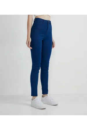 Blue Steel Calça Skinny Jeans com Cintura Alta e Passantes no Cós
