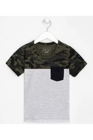 Fuzarka Camiseta Infantil com Recorte e Bolso Camuflados - Tam 5 a 14 anos