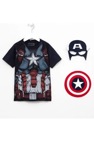 Marvel Camiseta Infantil Estampa Corpo do Capitão América com Máscara e Escudo - Tam 4 a 10 anos