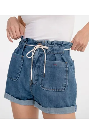 Blue Steel Short Clochard Jeans com Cordão na Cintura