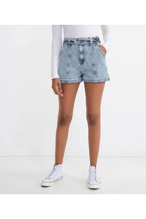 Blue Steel Short Mom Jeans com Cinto e Fivela Redonda
