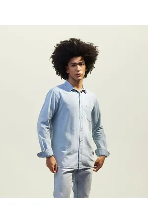Blue Steel Camisa Manga Longa em Jeans Lisa