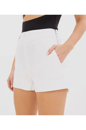 Blue Steel Short Curto em Bengaline com Cintura Alta e Zíper Lateral