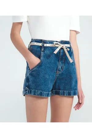 Blue Steel Short Mom Jeans Liso com Cordão na Cintura