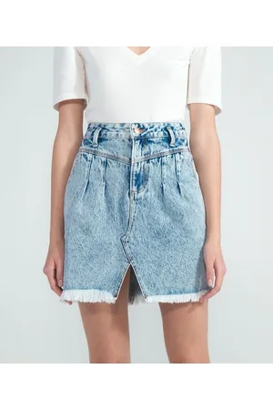 Blue Steel Saia Jeans Marmorizada com Recortes e Pregas