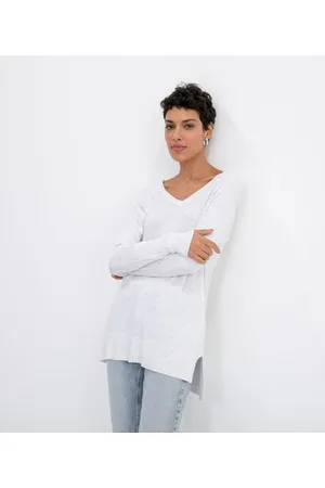 Marfinno Blusa em Tricô com Decote V e Barra Mullet