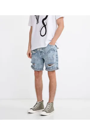 Blue Steel Bermuda Jeans Slim Marmorizada Destroyed